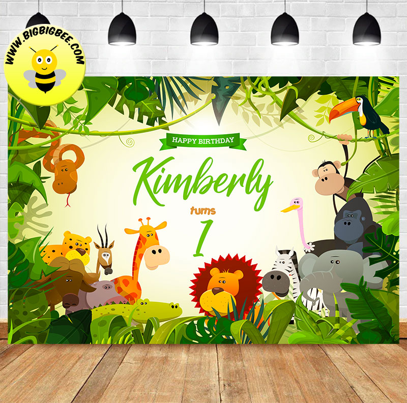 Custom Jungle Safari Rainforest Animals Theme Lion Birthday Backdrop Banner Deliver to USA UK Australia Canada