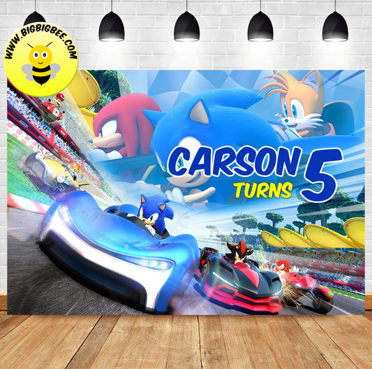 Custom Team Sonic Racing Game Sonic the Hedgehog Theme Birthday Banner Backdrop