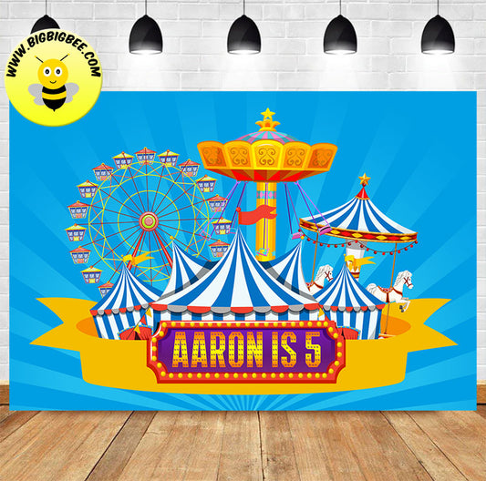 Custom Carnival Fun Fair Ferris Wheel Theme Birthday Backdrop Banner