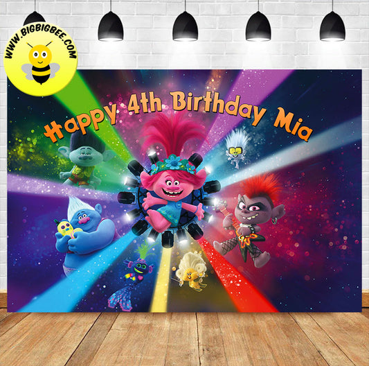 Custom Trolls World Tour Theme Poppy Barb Birthday Backdrop Banner