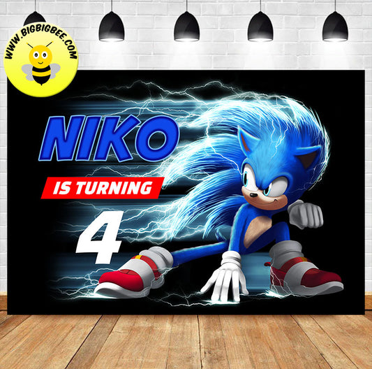 Custom Sega Sonic the Hedgehog Lightning Speed Theme Birthday Backdrop Banner