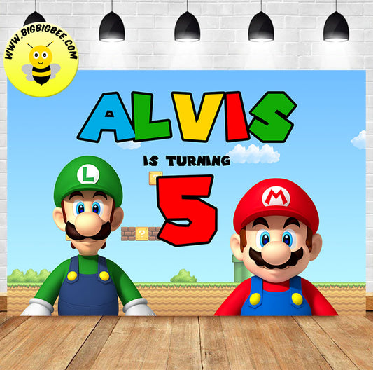 Custom Super Mario Bros Supermario Luigi Theme Birthday Backdrop Banner
