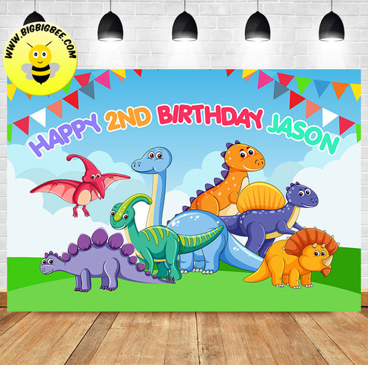 Custom Cute Dinosaur T. rex Theme Birthday Backdrop Banner