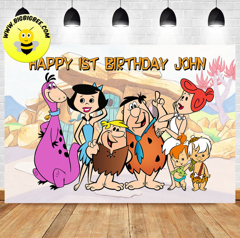 Custom The Flintstones Theme Birthday Backdrop Banner