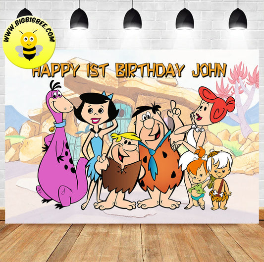 Custom The Flintstones Theme Birthday Backdrop Banner