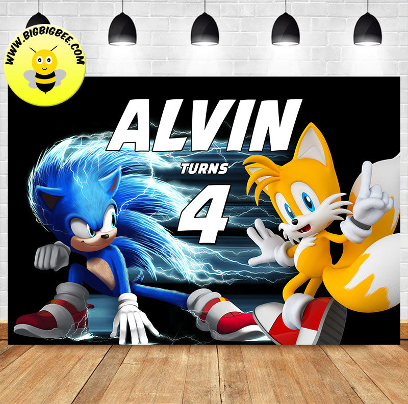 Custom Tails & Sonic the Hedgehog Birthday Backdrop Banner