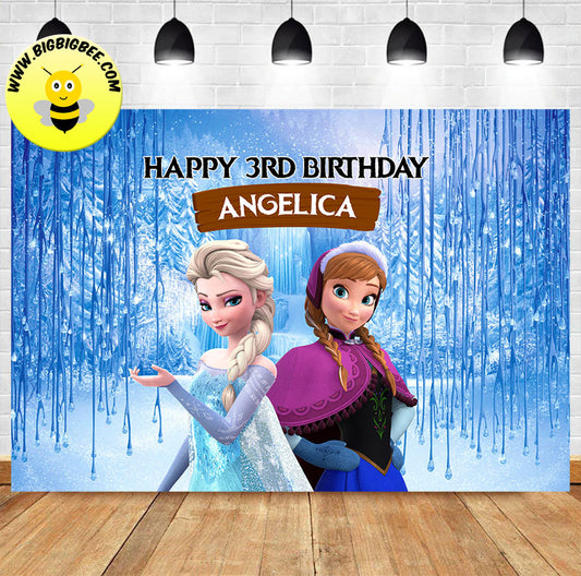Custom Frozen Elsa Anna Winter Snow Background Theme Birthday Backdrop Banner Deliver to USA UK Australia Canada
