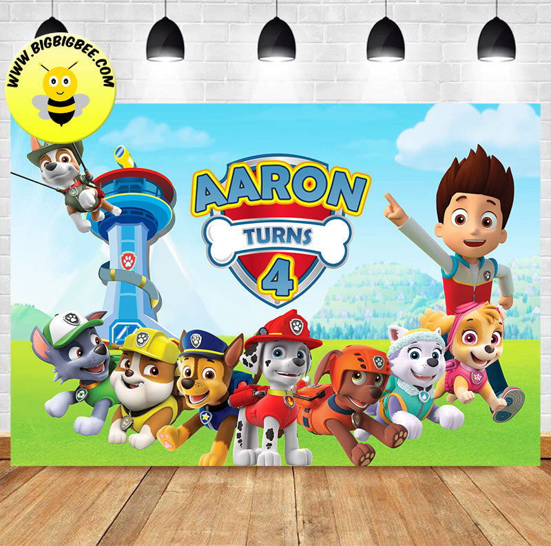 Custom Personalised Paw Patrol Theme Birthday Backdrop Banner