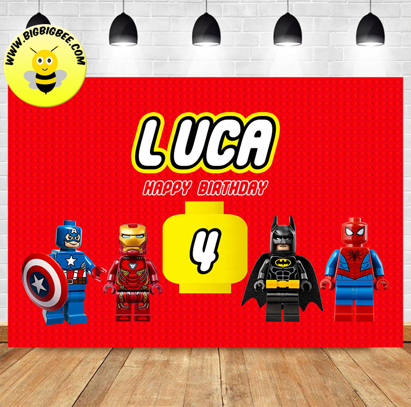 Custom Lego Batman Ironman Spiderman Captain America Birthday Banner Backdrop Deliver to USA UK Australia Canada