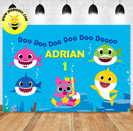 Custom Pinkfong Baby Shark Doo Doo Doo Theme Birthday Backdrop Banner