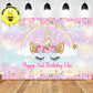 Custom Watercolor Unicorn Face Rainbow Floral Theme Birthday Backdrop Banner
