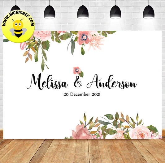 Custom Wedding Floral Beige Color Flowers Background Backdrop Banner