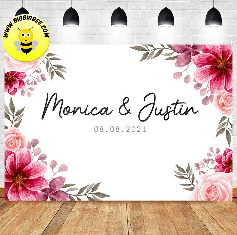 Custom Wedding Pink Red Floral Background Backdrop Banner