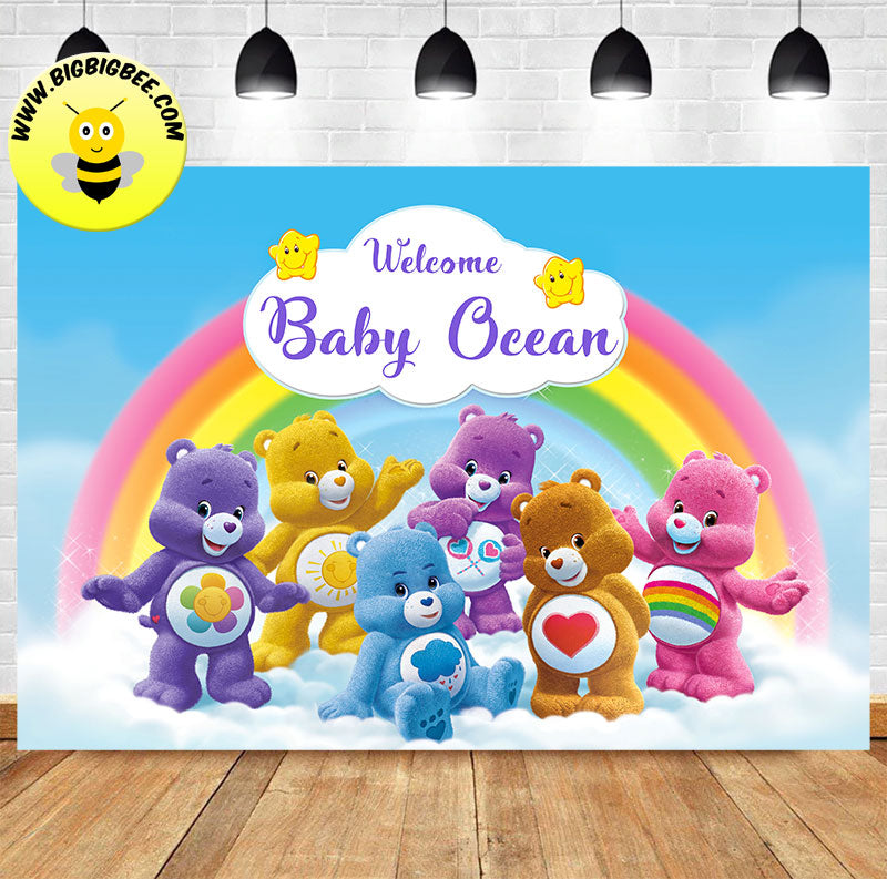 Custom Care Bears Rainbow Theme Welcome Baby Backdrop Banner