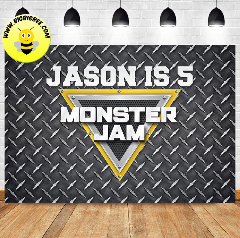 Custom Monster Jam Truck Logo Metal Theme Birthday Backdrop