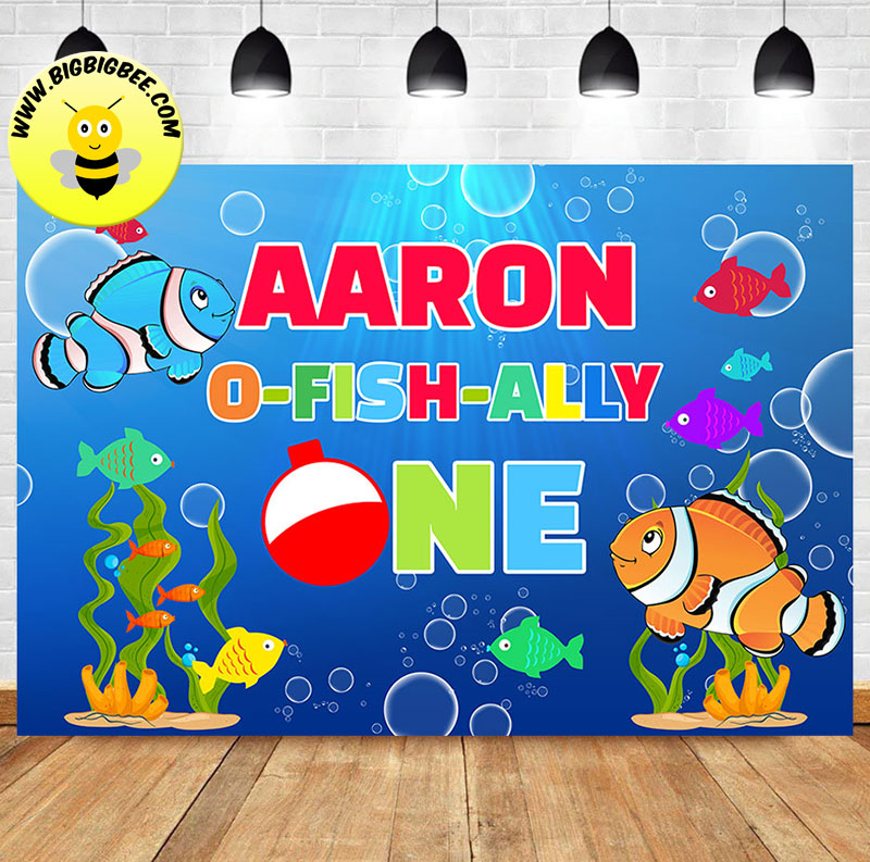 Custom O-Fish-Ally Fishing Underwater Theme ONE First Birthday Banner Backdrop