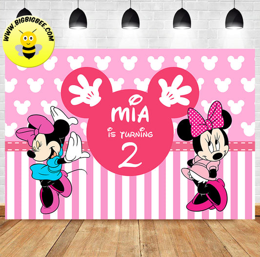 Custom Pink Minnie Mouse Theme Birthday Backdrop