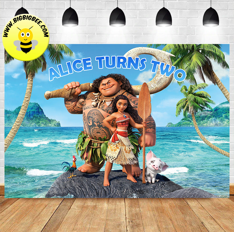 Custom Disney Moana Maui Theme Birthday Backdrop