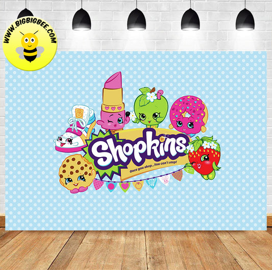 Custom Shopkins Theme Birthday Backdrop Banner