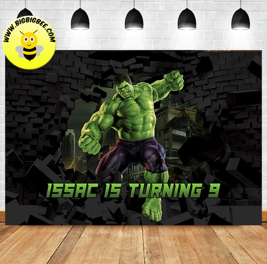 Custom The Incredible Hulk Breaks the Brick Wall Birthday Backdrop Banner