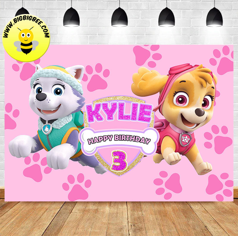 Custom Paw Patrol Skye Everest Liberty Paw Print Theme Birthday Backdrop Banner