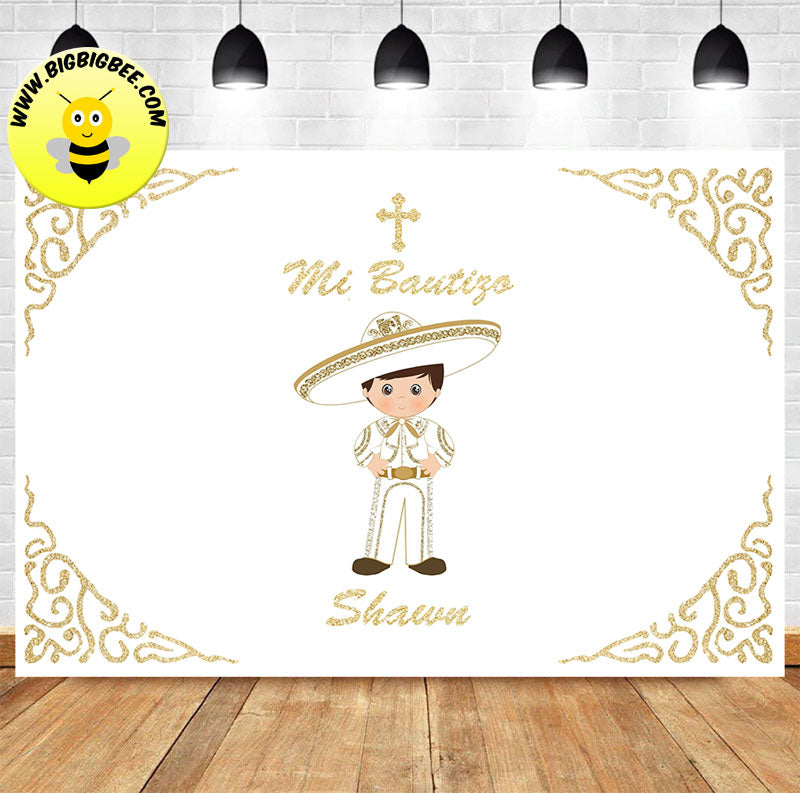 Custom Mi Bautizo Charro Gold Backdrop