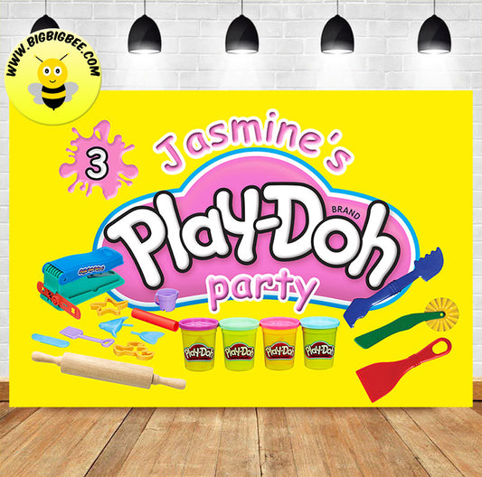 Custom Play-Doh Pink Theme Birthday Backdrop Banner