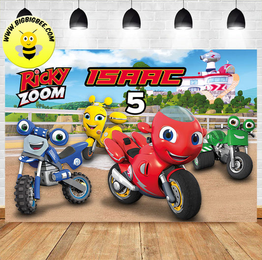 Custom Ricky Zoom Little Red Rescue Motorbike Theme Birthday Backdrop Banner