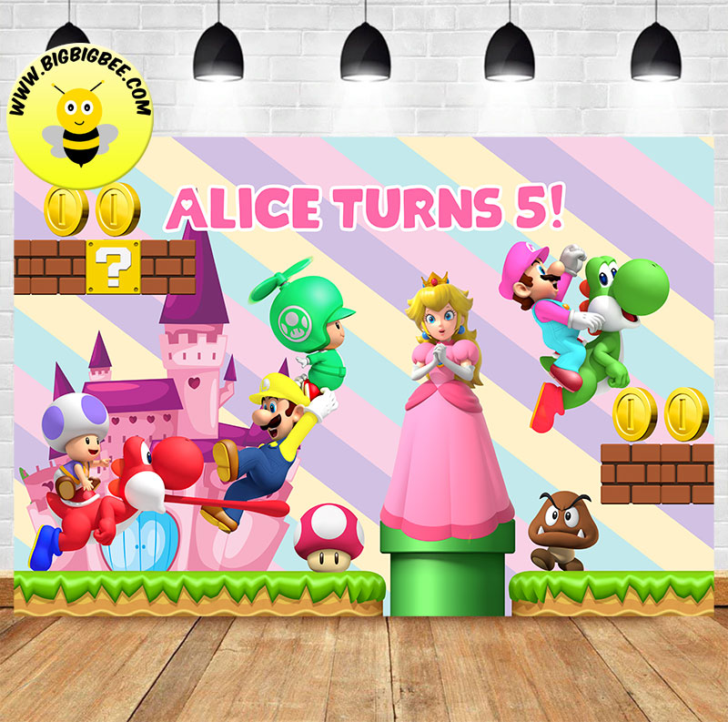 Custom Super Mario Game Supermario Princess Peach Theme Birthday Backdrop Banner