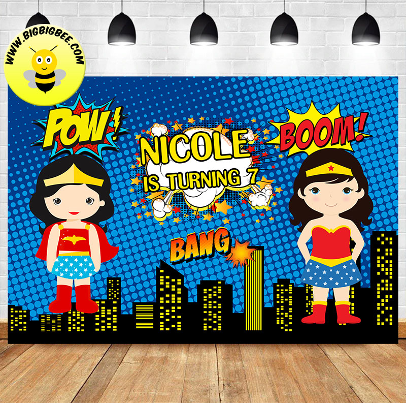 Custom Wonder Woman Birthday Backdrop Banner Deliver to USA UK Australia Canada