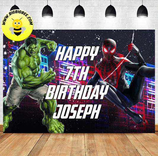 Custom The Incredible Hulk Spiderman Birthday Backdrop Banner