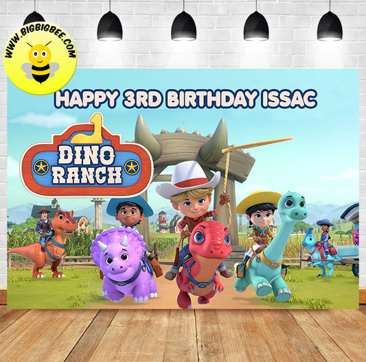 Custom Dino Ranch Theme Birthday Backdrop Banner Deliver to USA UK Australia Canada
