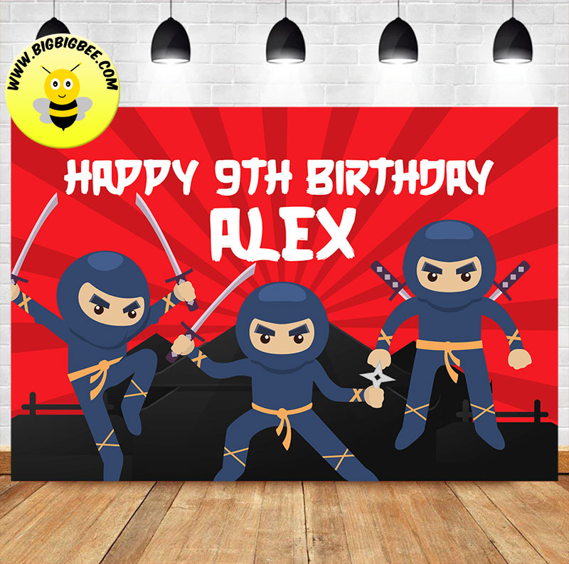 Custom Cartoon Ninja Theme Birthday Backdrop Banner Deliver to USA UK Australia Canada