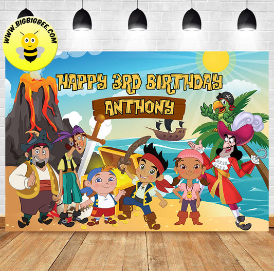 Custom Jake and the Never Land Pirates Theme Birthday Backdrop Banner