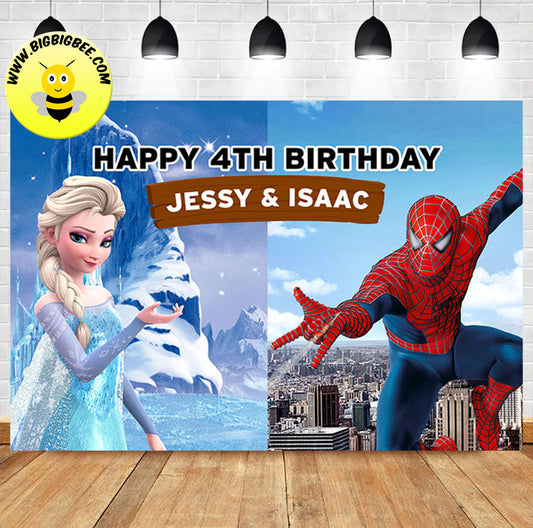 Custom Frozen Elsa Spiderman Background Theme Birthday Backdrop Banner Deliver to USA UK Australia Canada