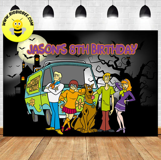 Scooby Doo Theme Birthday Banner backdrop. Ship US UK Australia Canada.