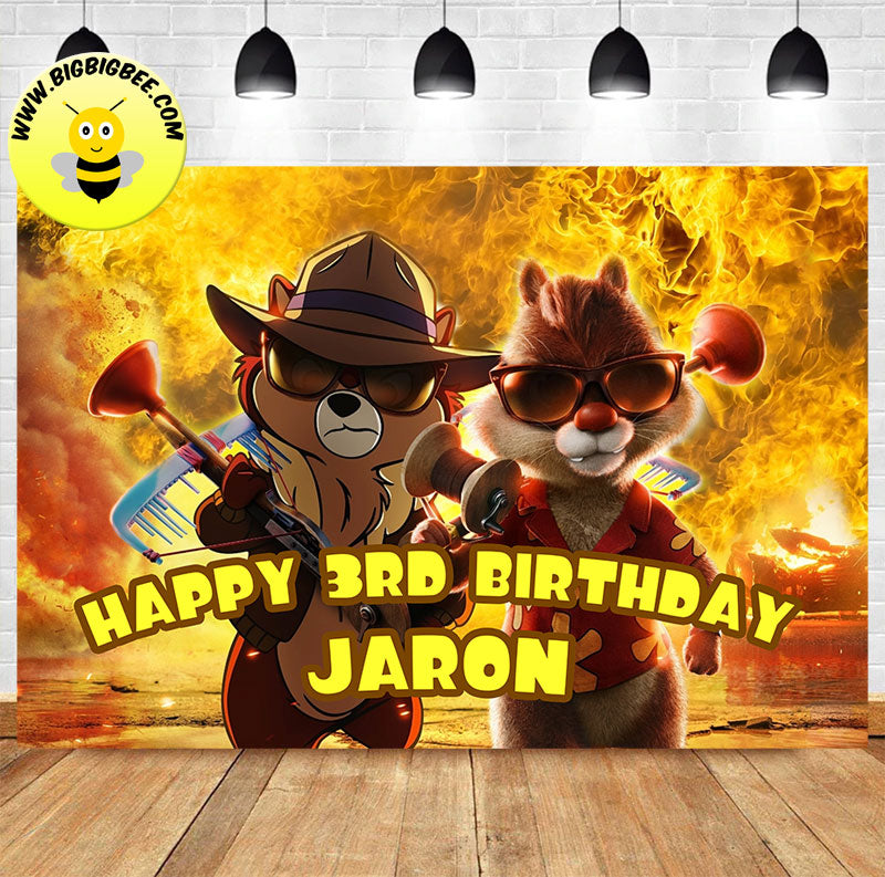 Two The Rescue Backdrop Custom Chip 'n Dale: Rescue Rangers Birthday Theme Backdrop – BigBigBee ...