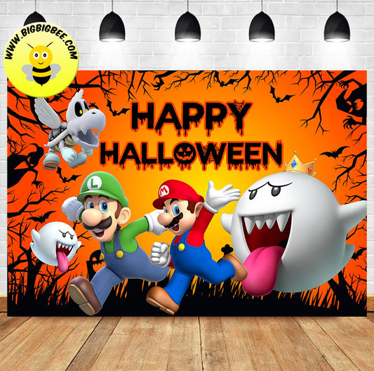 Super Mario Happy Halloween Theme Banner Backdrop. Ship worldwide
