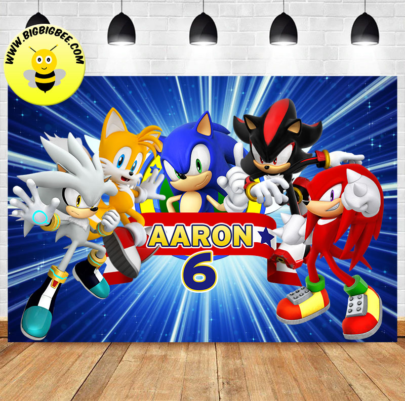 Custom Sega Sonic the Hedgehog Lightning Speed Theme Birthday Backdrop Banner