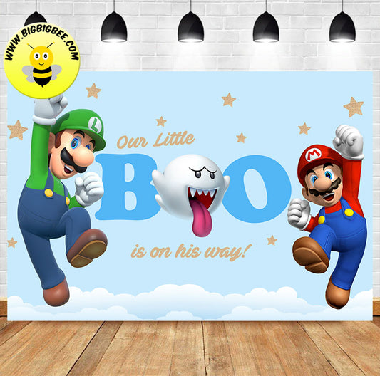 Super Mario Little Boo Theme Banner Backdrop. Ship worldwide