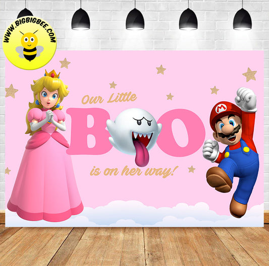 Super Mario Little Boo Theme Banner Backdrop. Ship worldwide