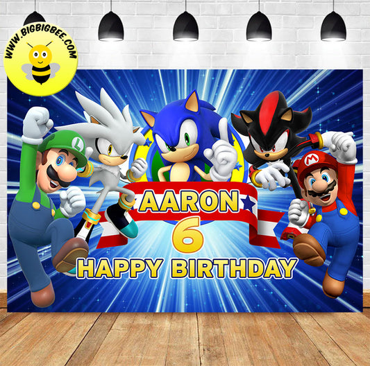 Custom Sega Sonic Super Mario Birthday Backdrop