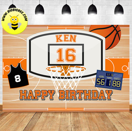 Custom Basketball Theme Birthday Backdrop Banner