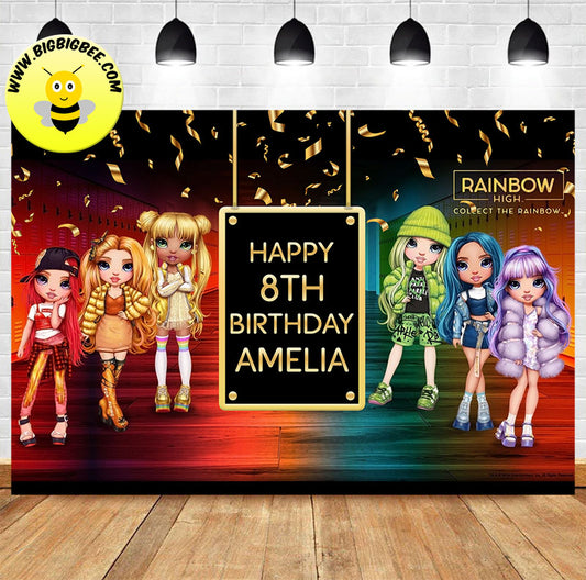 Custom Rainbow High Birthday Theme Backdrop Banner
