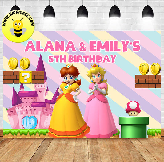 Custom Super Mario Game Supermario Princess Peach Daisy Theme Birthday Backdrop Banner