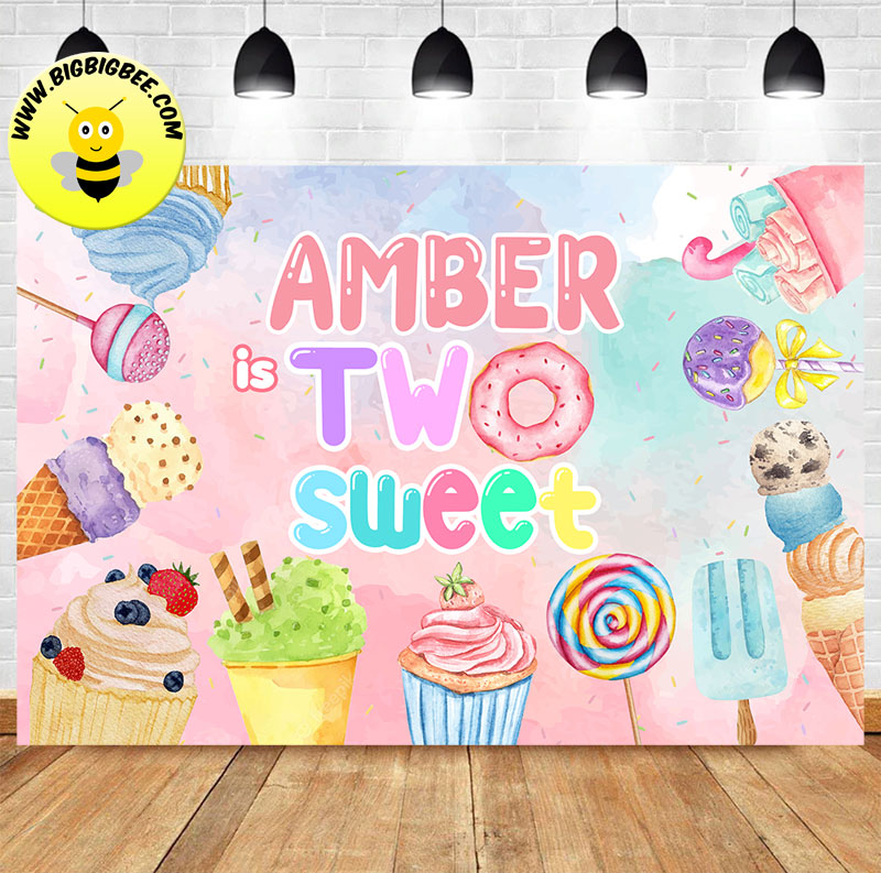 Custom Two Sweet Candy Theme Birthday Backdrop Banner