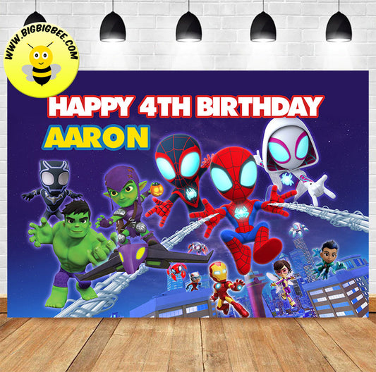 Custom Spidey and His Amazing Friends Background Theme Birthday Backdrop Banner