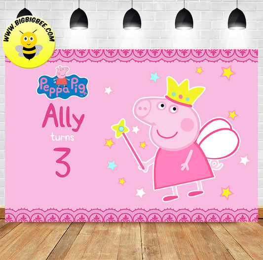 Custom Princsss Peppa Pig Magic Wand Pink Theme Birthday Backdrop Banner