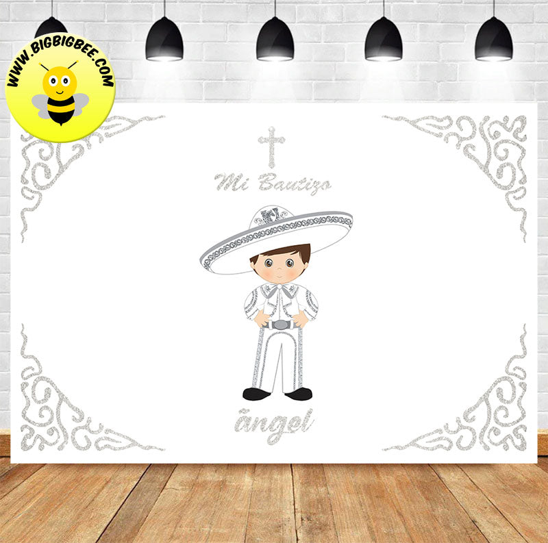 Custom Mi Bautizo Charro Silver Backdrop