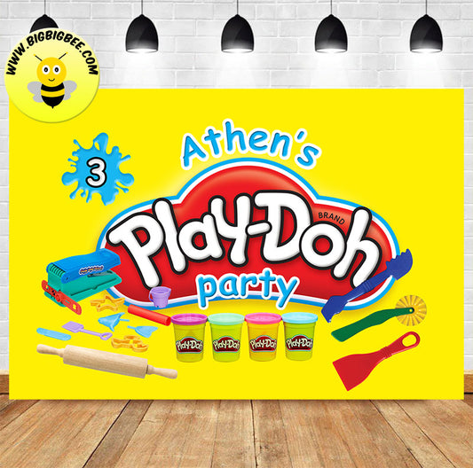 Custom Play-Doh Blue Theme Birthday Backdrop Banner